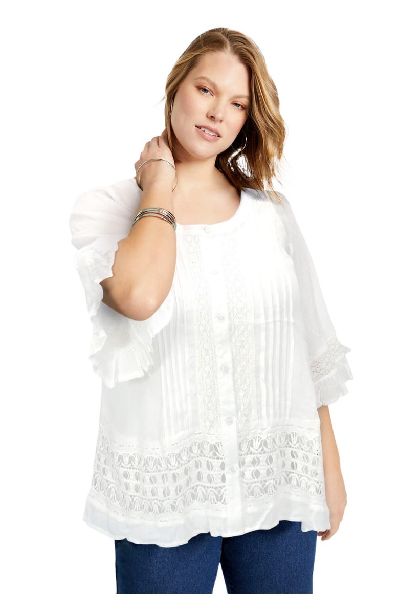 June + Vie Lace-Trimmed Boho Blouse, Main, color, 