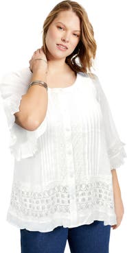 June + Vie Lace Trimmed Boho Blouse