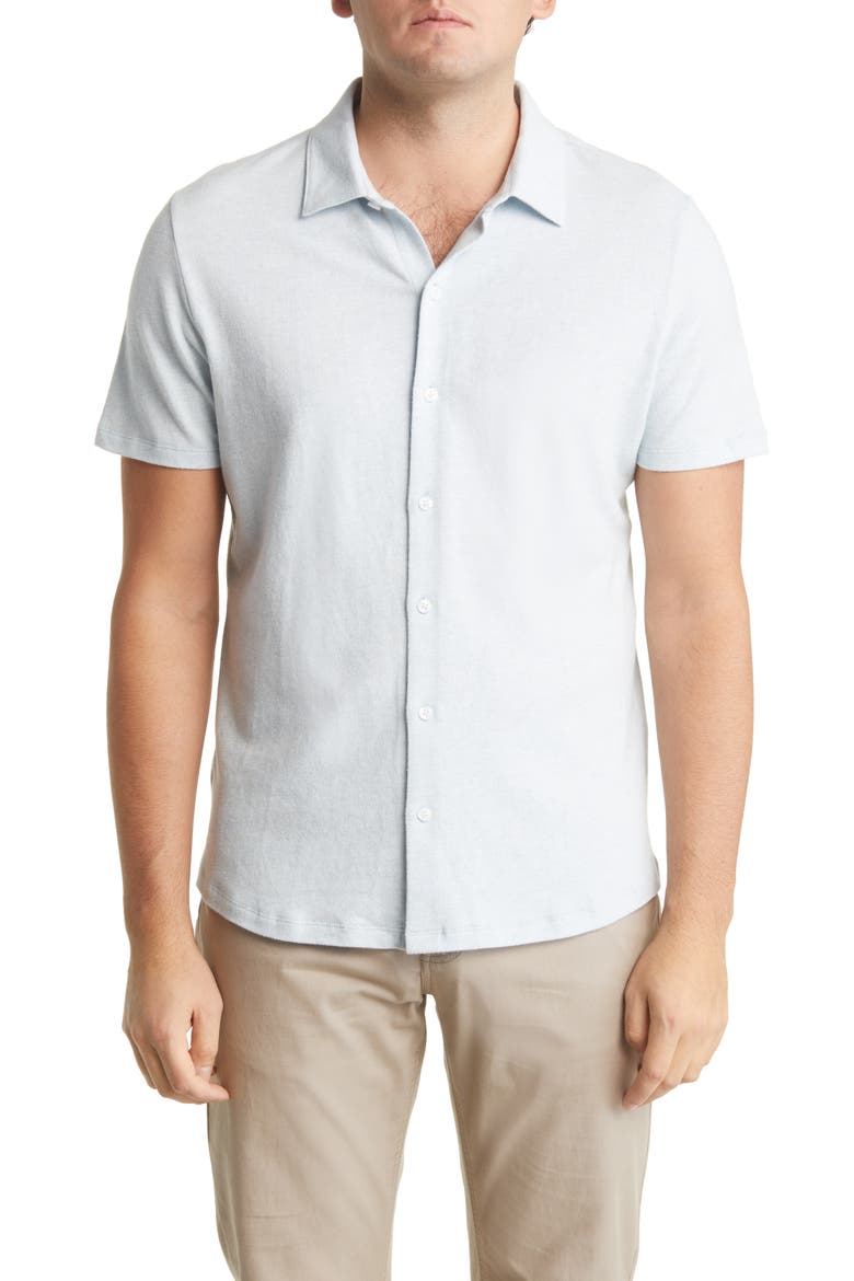 Catalina Short Sleeve Cotton Knit Button-Up Shirt, Main, color, SOFT CHAMBRAY