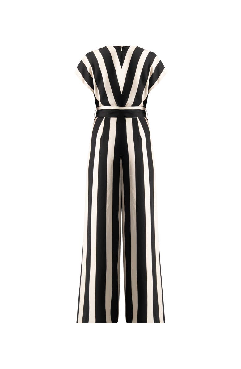 IVONNE Striped V-Neck Jumpsuit with Waist Tie, Alternate, color, Black
