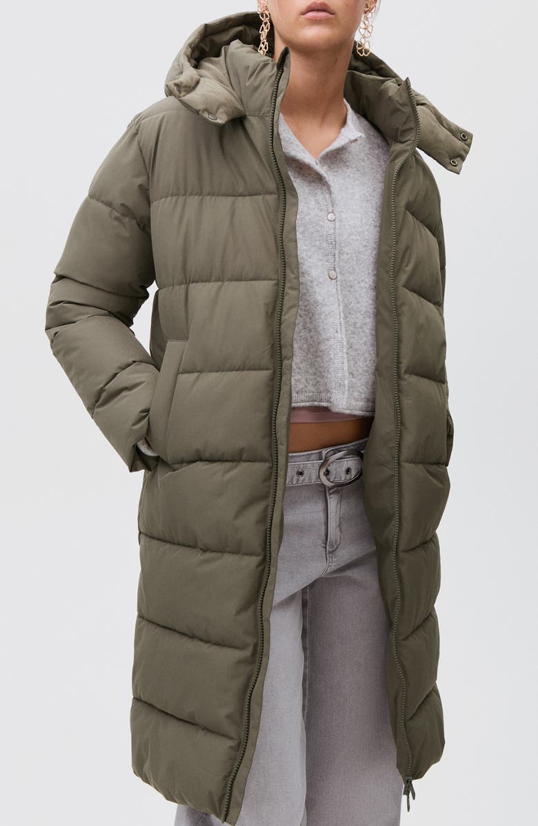 MANGO TEEN Hooded Puffer Coat, Alternate, color, Khaki Green