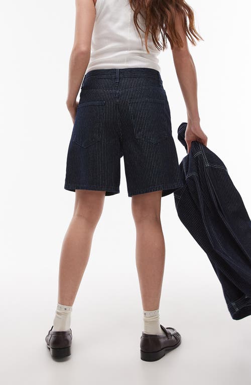 Topshop Pinstripe Denim Bermuda Shorts In Dark Blue Multi