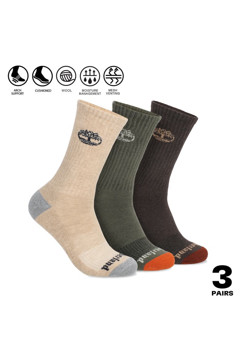 3-Pack Tree Wool Blend Hike Crew Socks, Alternate, color, OATMEAL