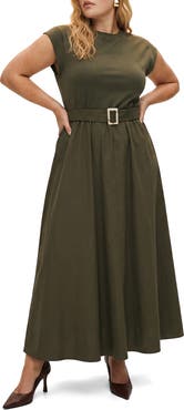 VERO MODA Mixed Media Belted Fit & Flare Dress