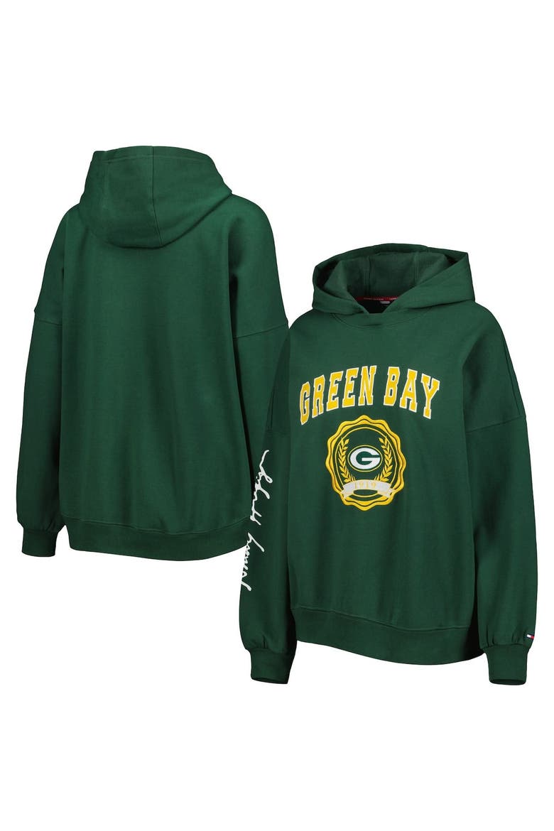 Women's Tommy Hilfiger Green Green Bay Packers Becca Drop Shoulder Pullover Hoodie, Main, color, Green