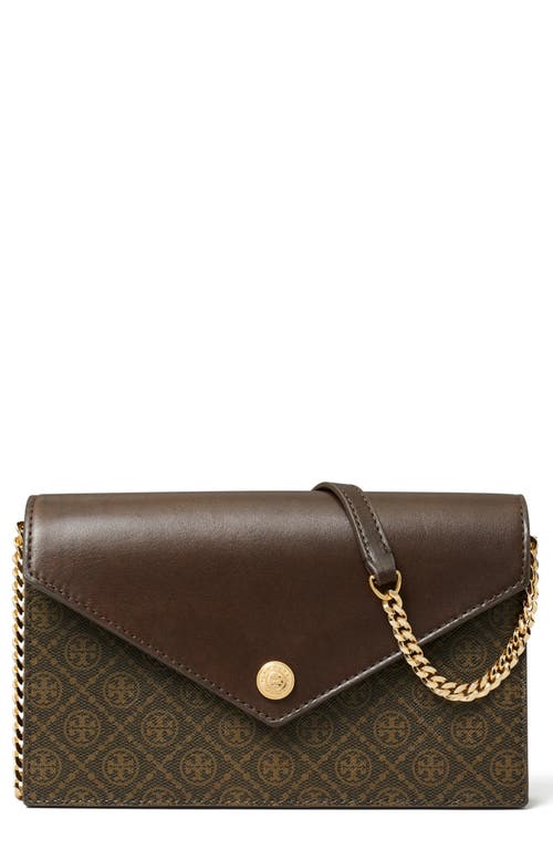 Tory Burch T Monogram Coated Canvas & Leather Envelope Wallet On A Chain In French Press