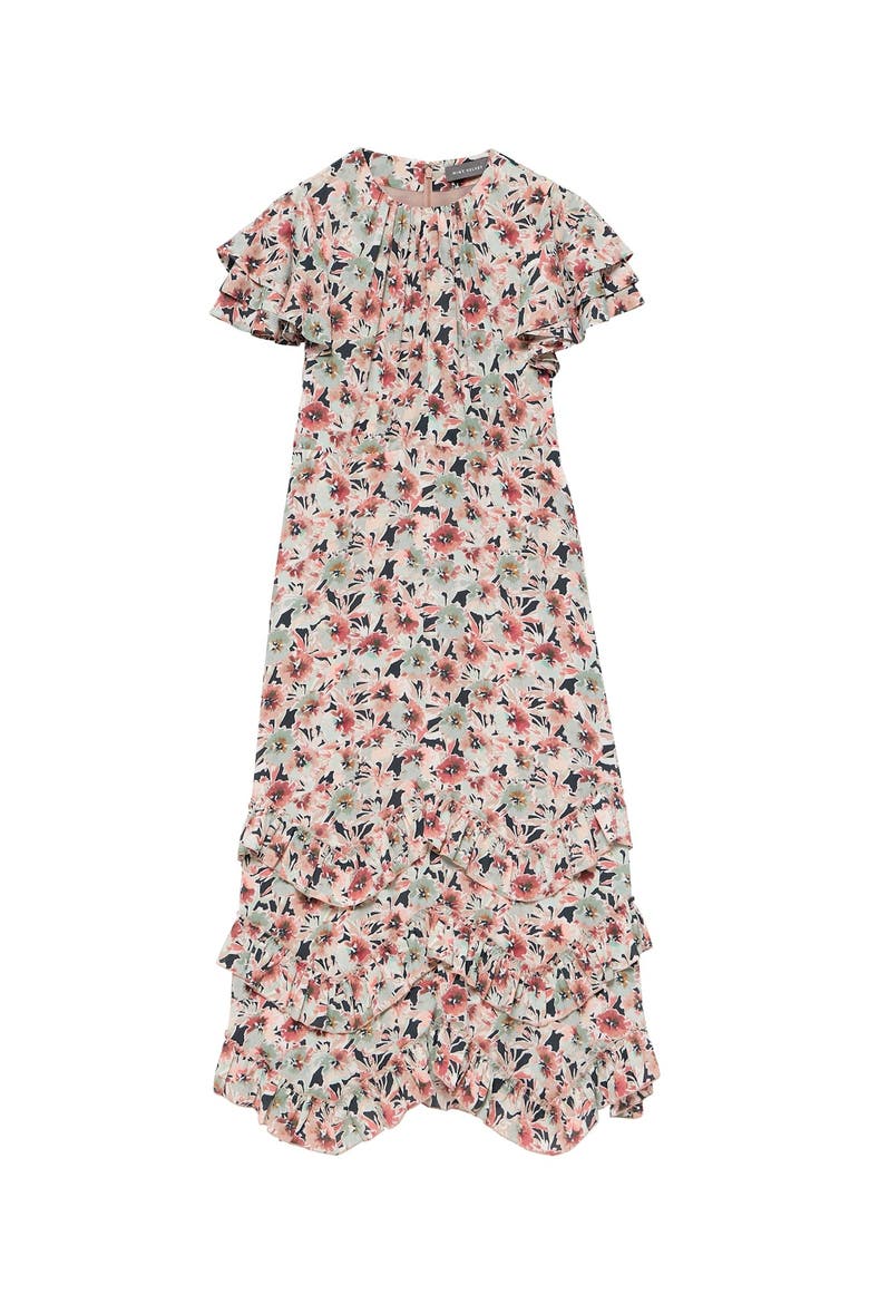 Floral Print Maxi Dress with short ruffle sleeves, Alternate, color, Green