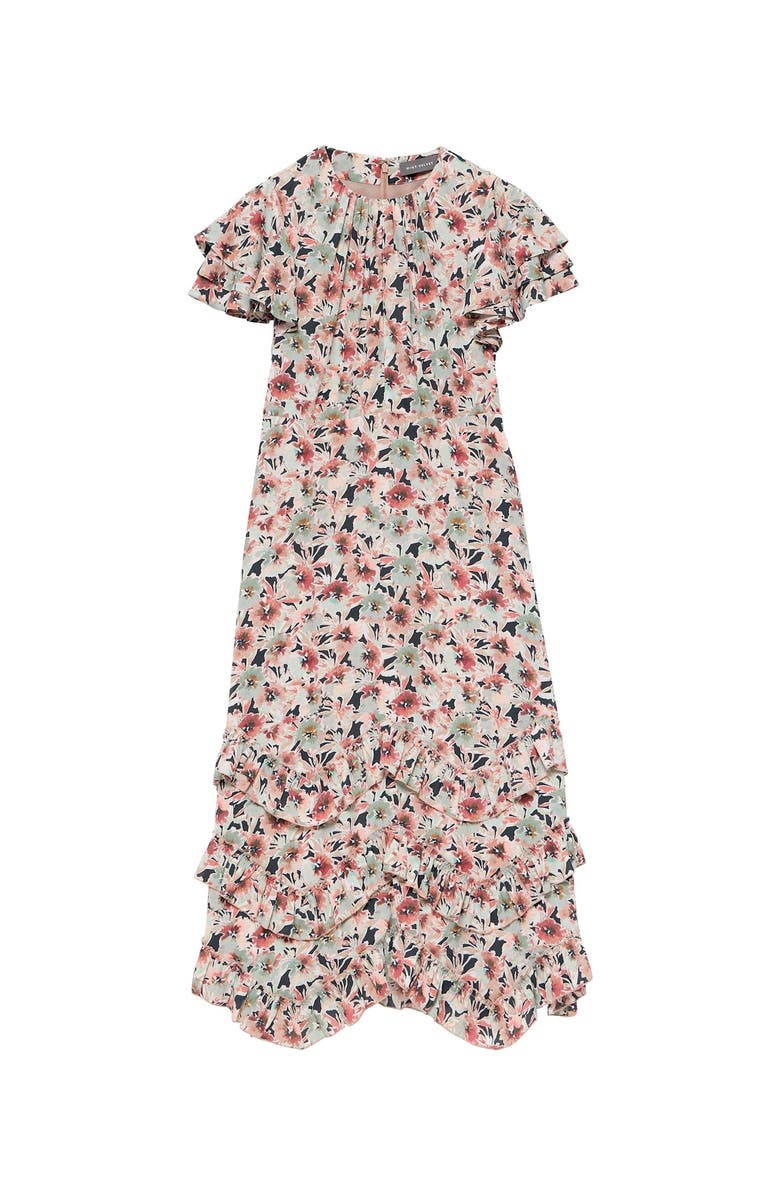 MINT VELVET Floral Print Maxi Dress with short ruffle sleeves, Alternate, color, Green