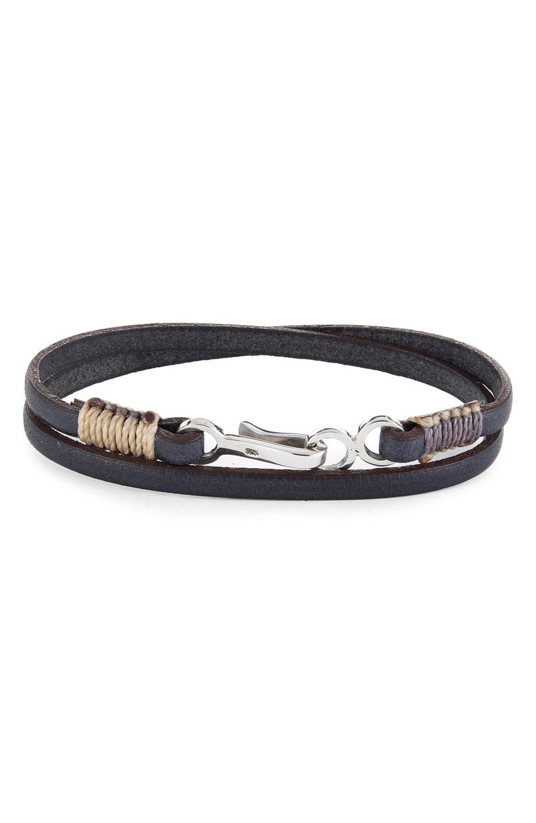 Caputo & Co. Men's Euro Leather Double Wrap Bracelet, Main, color, Dark Grey