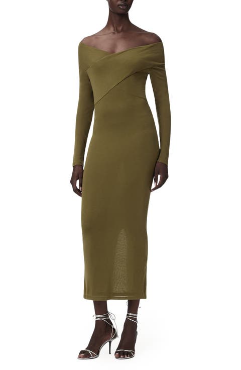 Delta Off the Shoulder Long Sleeve Jersey Midi Dress