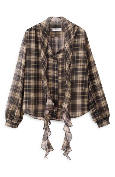 Scott Plaid Pussybow Top