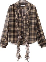 MANGO Scott Plaid Pussybow Top