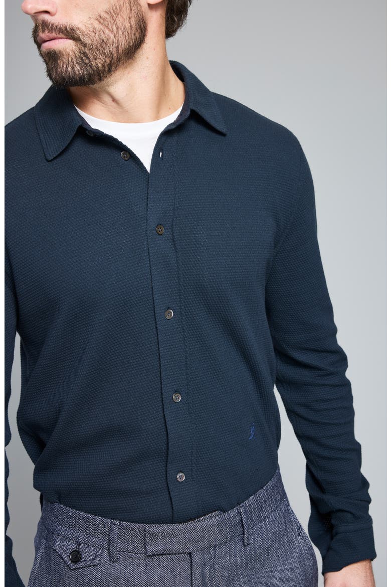 Textured Cotton Button-Up Shirt, Alternate, color, CARBON BLUE