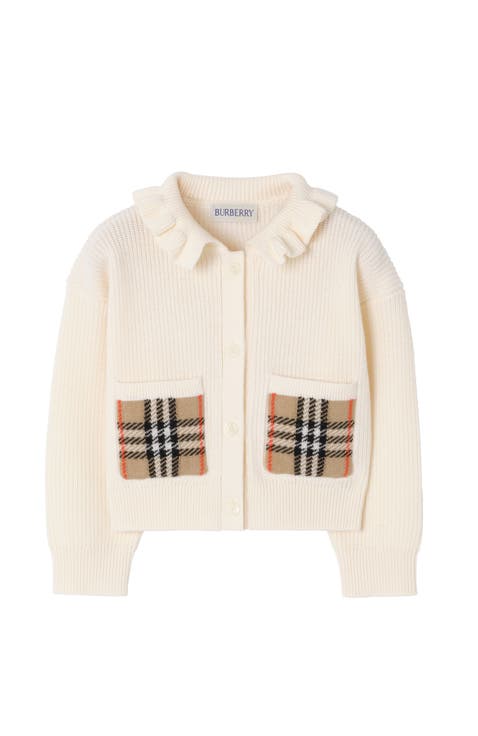Girls' Check Pocket Cotton Wool Cardigan