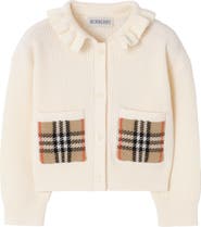 Burberry Girls' Check Pocket Cotton Wool Cardigan