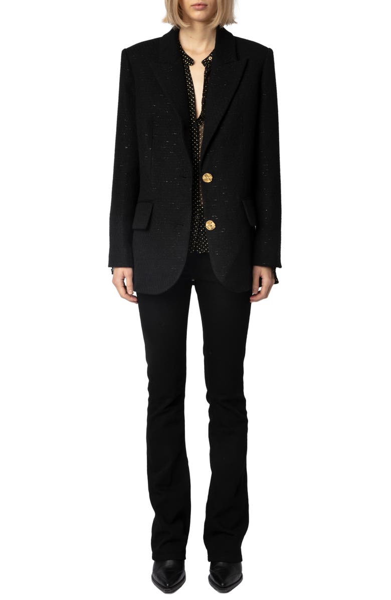 Zadig & Voltaire Vicka Metallic Wool Blend Tweed Jacket, Alternate, color, 