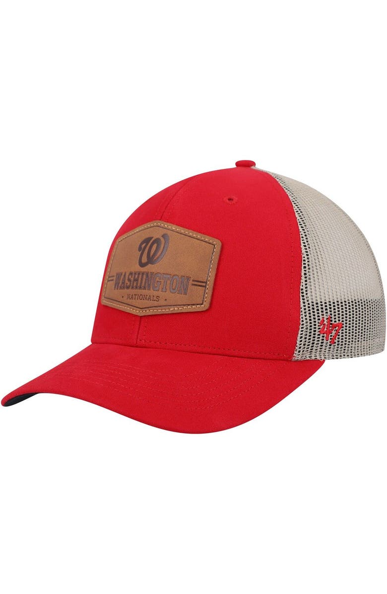'47 Men's '47 Red/Natural Washington Nationals Rawhide Trucker Snapback Hat, Main, color, Red