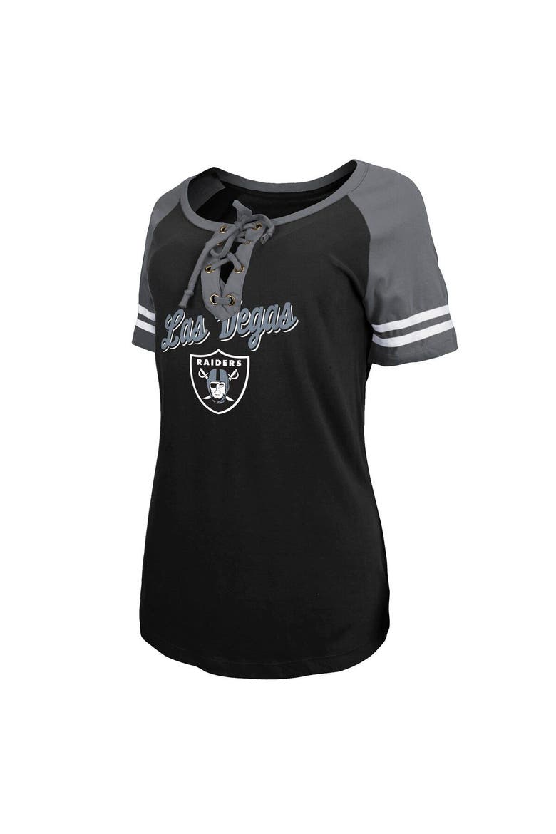 Women's New Era  Black/Silver Las Vegas Raiders Lightweight Lace-Up Raglan T-Shirt, Alternate, color, Black