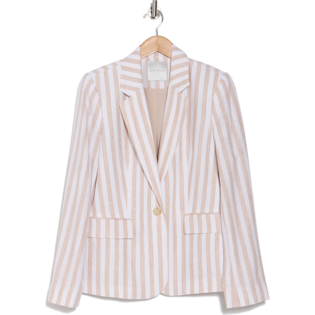 Elie Tahari The Helena Striped Blazer Jacket In Sand And White Stripe