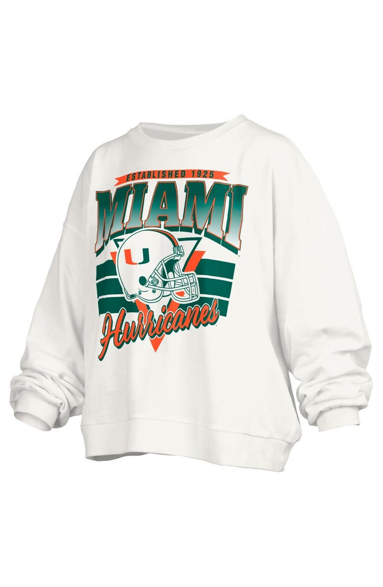PRESSBOX Women's Pressbox White Miami Hurricanes Janice Retro Logo Oversized Pullover Sweatshirt, Alternate, color, White