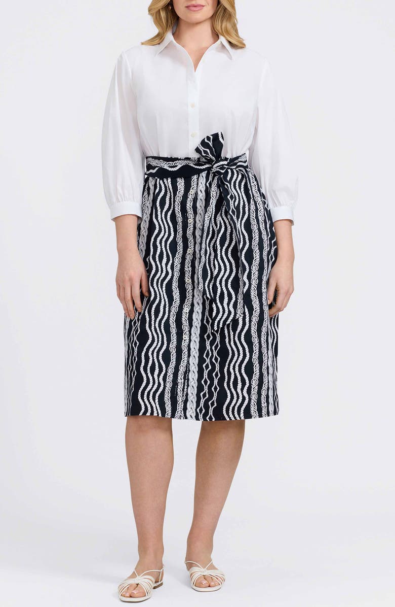 Foxcroft Esther Belted Braid Print Shirtdress, Main, color, White/ Black