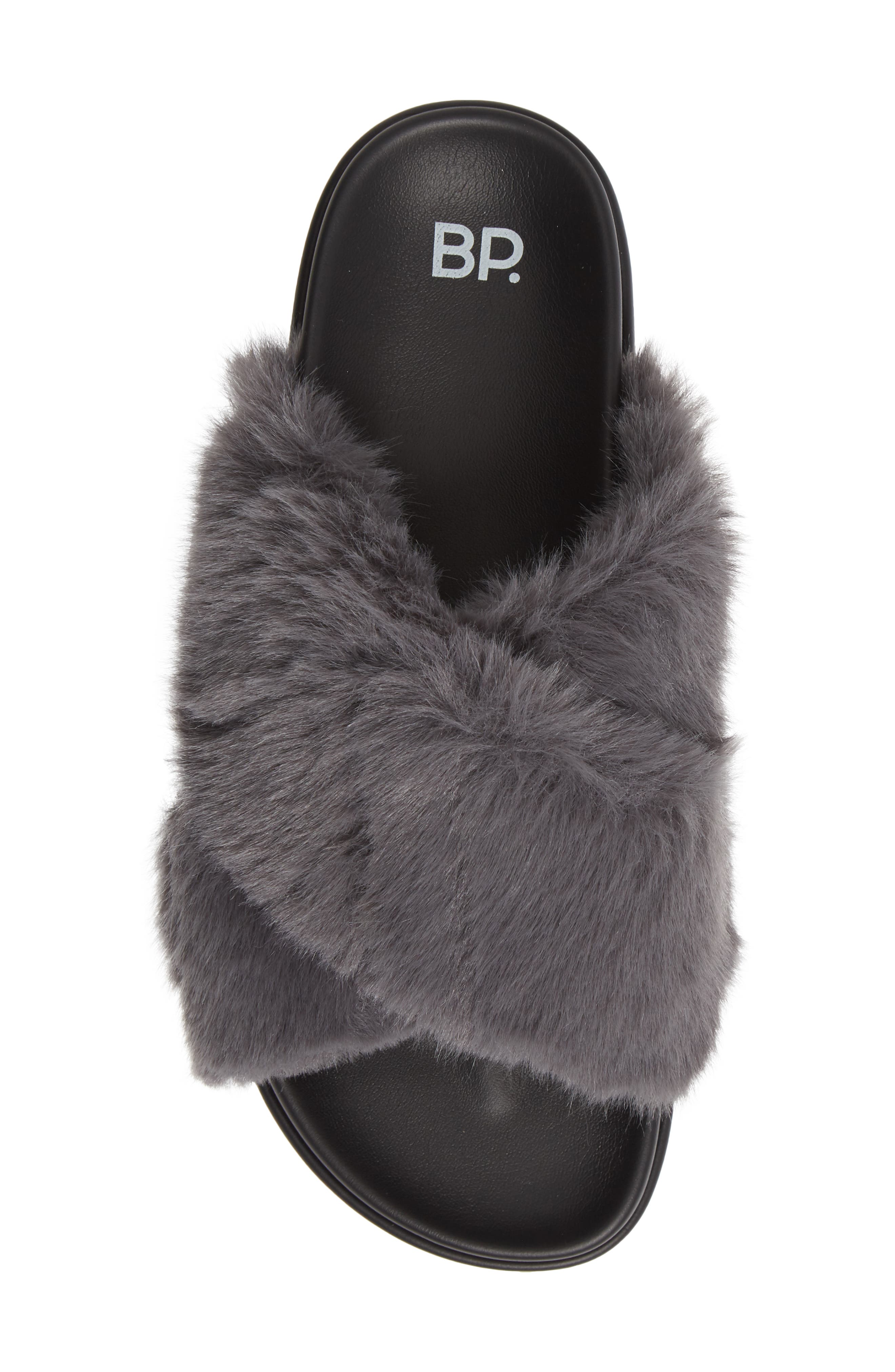 Zoe Cross Band Faux Fur Slide Sandal, Alternate, color, GREY