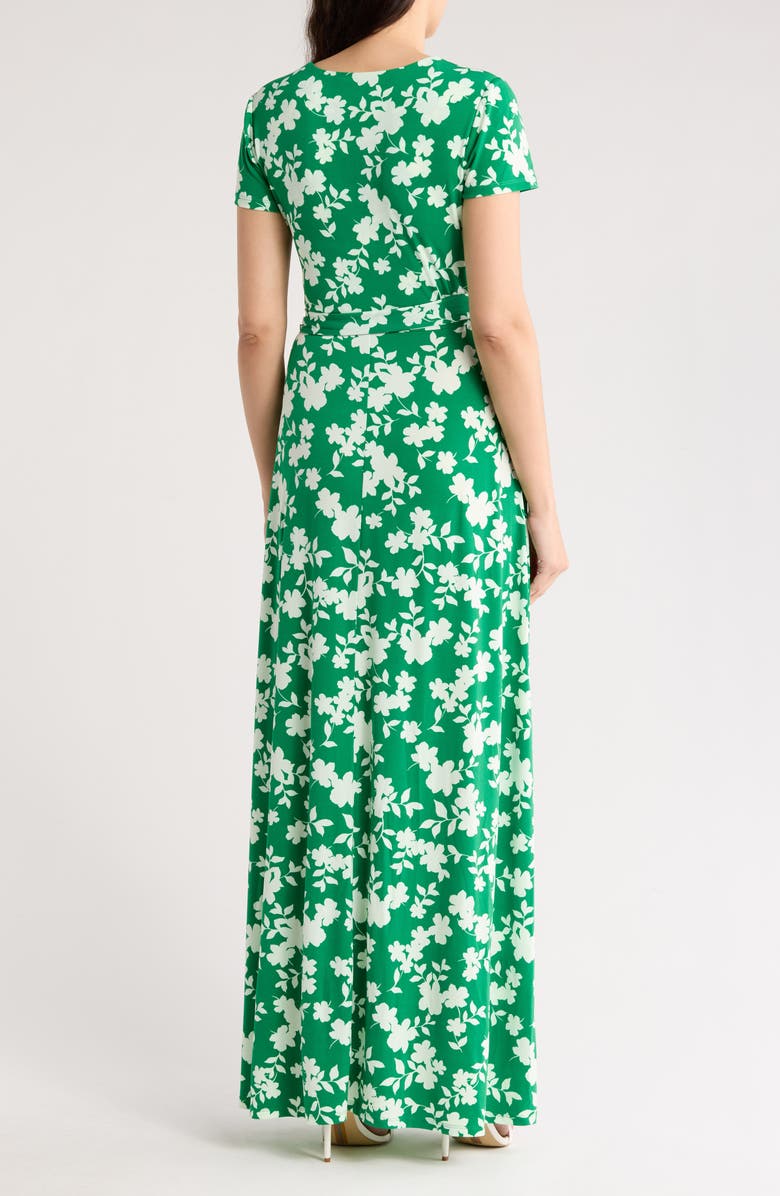 Eliza J Floral Short Sleeve Faux Wrap Maxi Dress, Alternate, color, Green