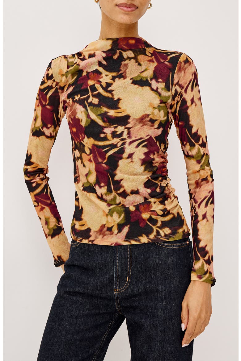 Joelle Floral Mesh Mock Neck Top, Main, color, DARK FLORA
