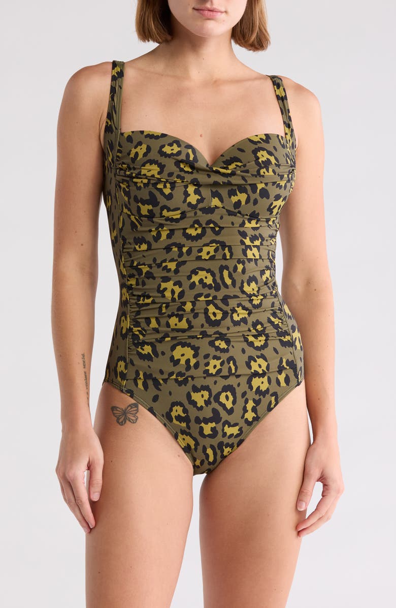 Betsey Johnson Ruched One-Piece Swimsuit, Main, color, 