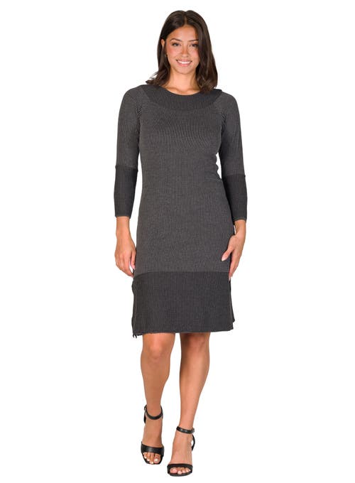 24seven Comfort Apparel Ribbed Knit Long Sleeve Split Hem Sweater Dress In Black