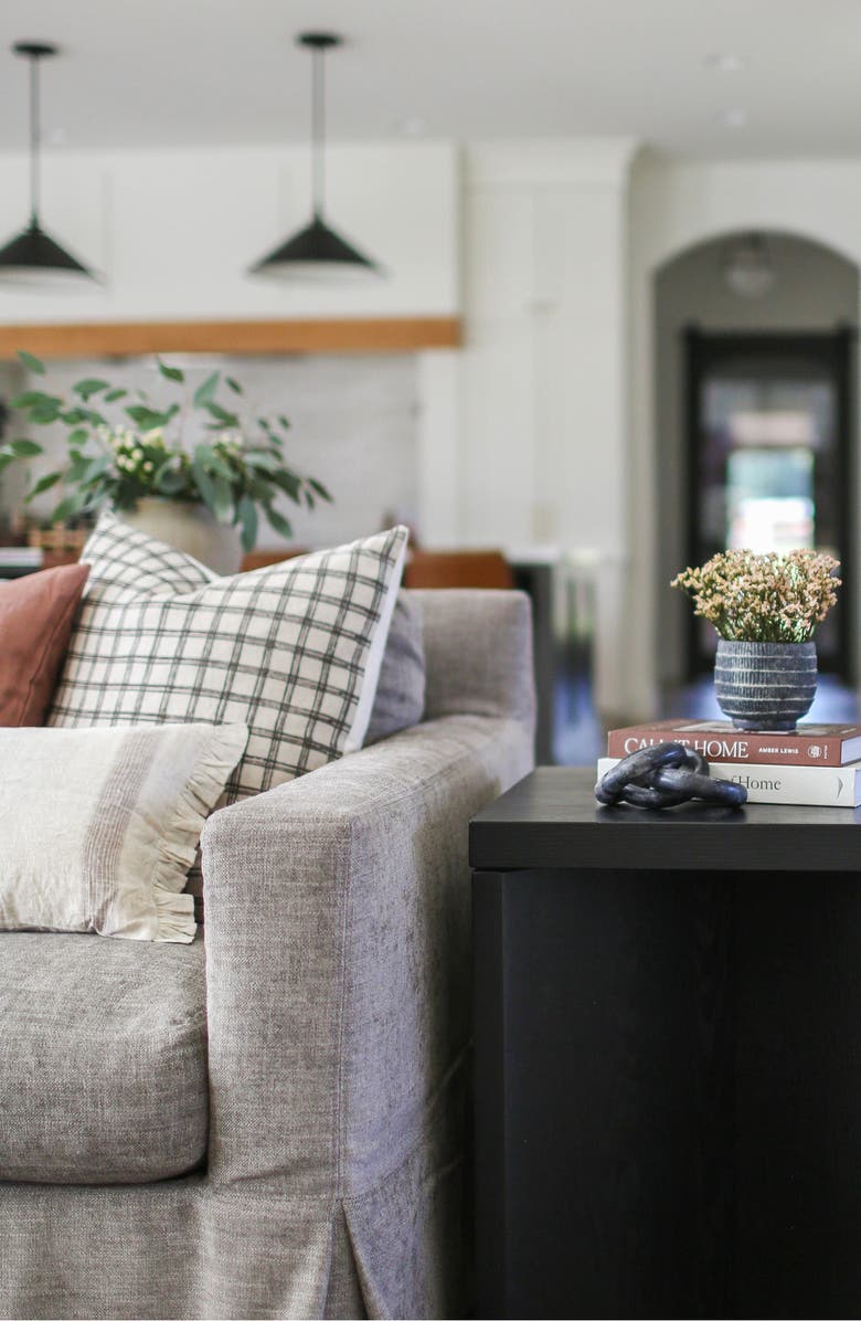 Linen & James Beck Blue Brown Plaid Pillow Cover, Alternate, color, Natural