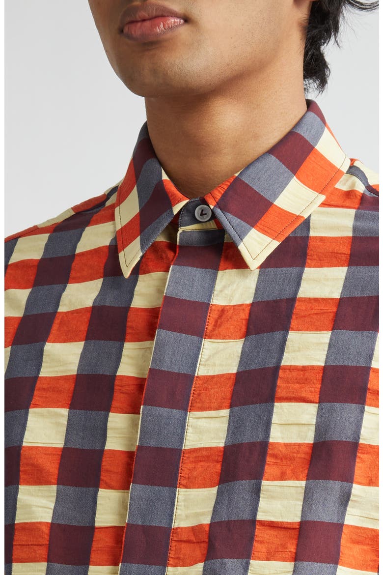 Macro Gingham Cotton Button-Up Shirt, Alternate, color, BANANA/ TULIP/ WAVE