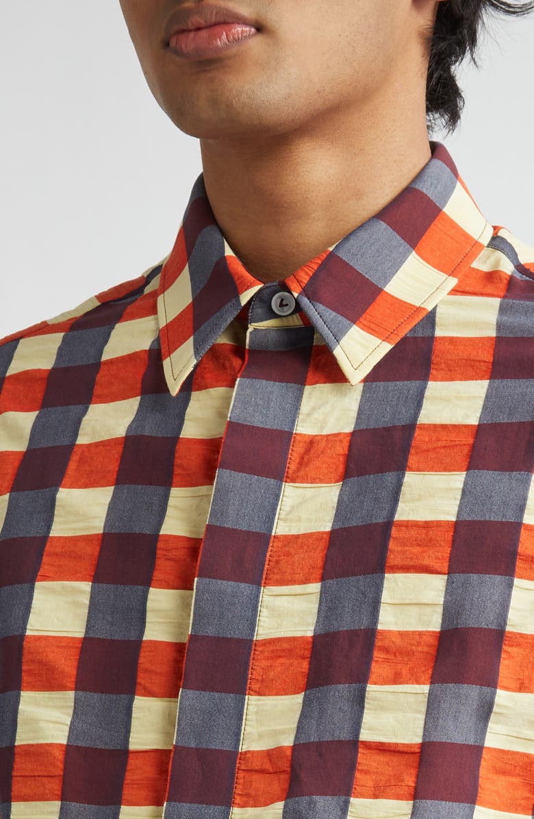 Bottega Veneta Macro Gingham Cotton Button-Up Shirt, Alternate, color, Banana/ Tulip/ Wave