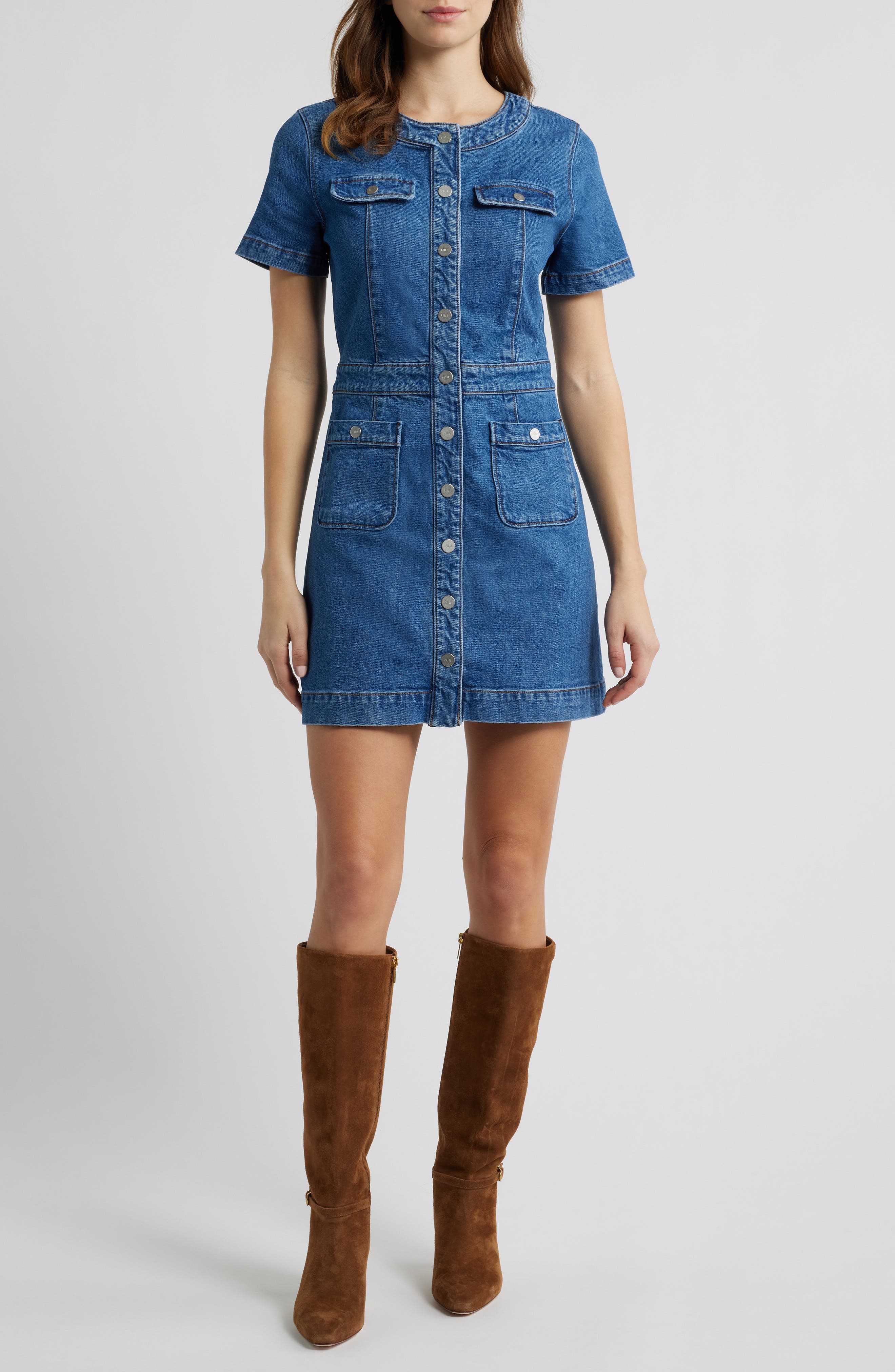 Kiya Snap Front Denim Mini Shirtdress