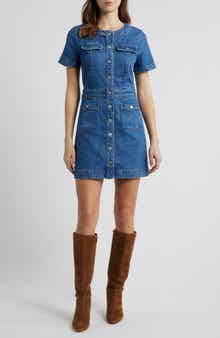 Kiya Snap Front Denim Mini Shirtdress
