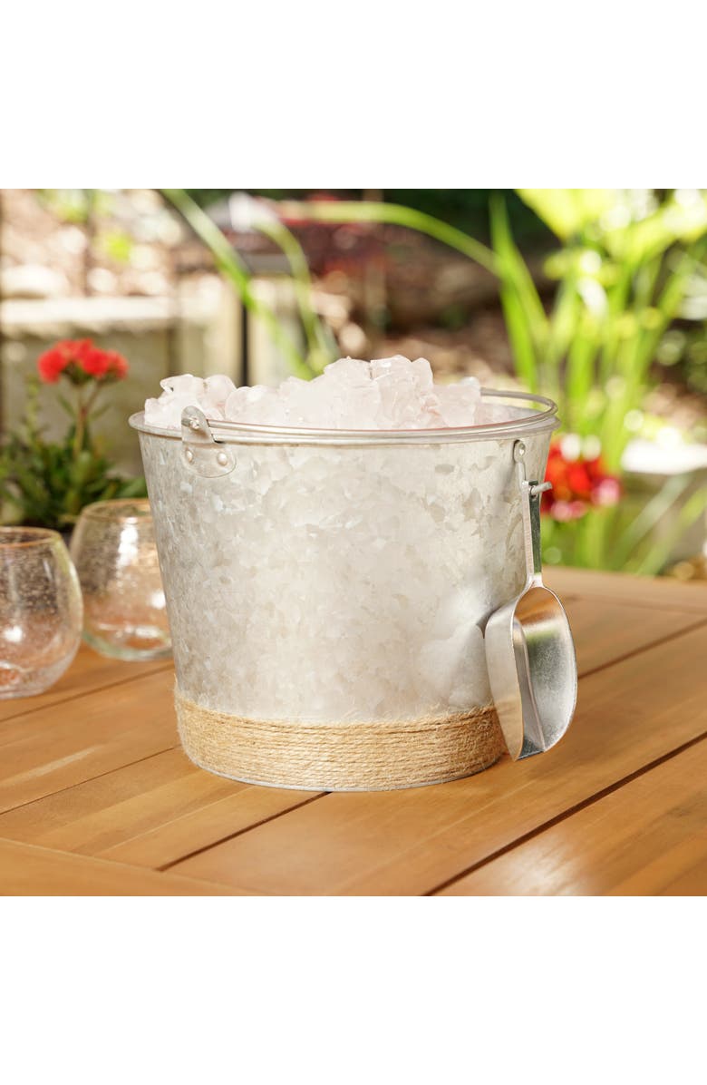 TWINE Jute Wrapped Galvanized Metal Ice Bucket with Scoop, Alternate, color, Silver