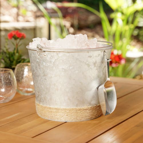 Twine Jute Wrapped Galvanized Ice Bucket In Silver