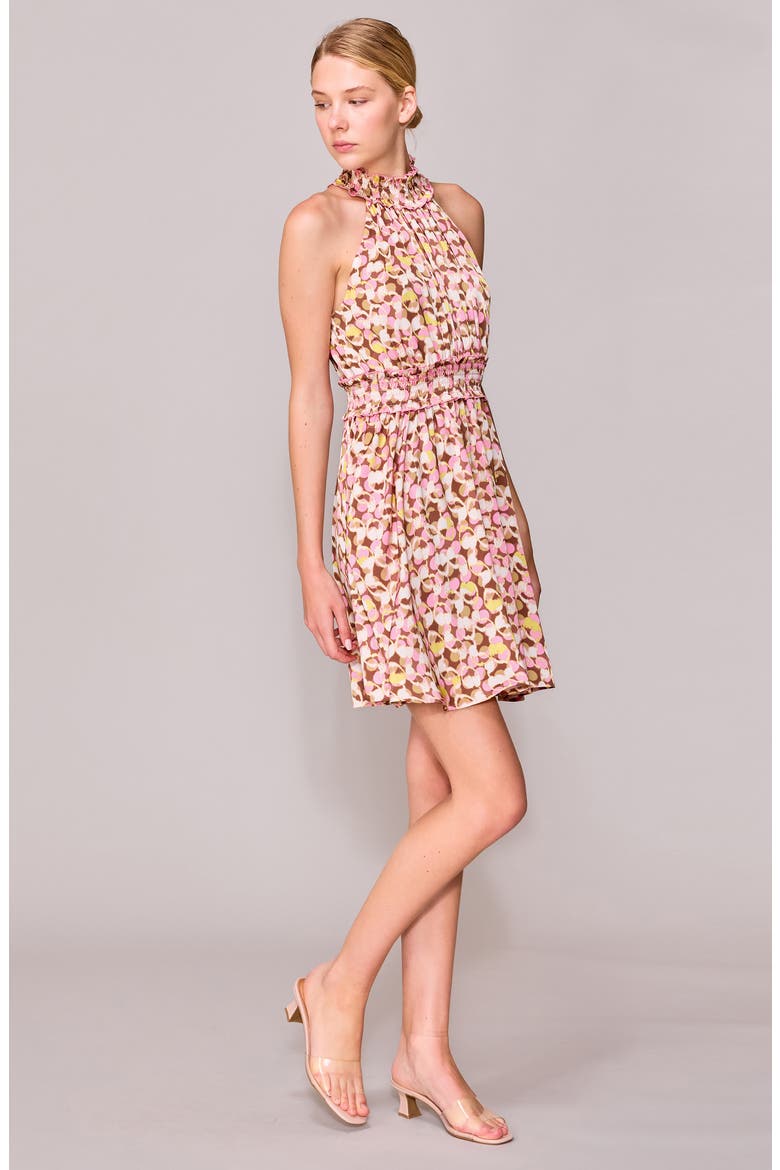 Halter Neck Smocked Minidress, Alternate, color, PINK MOCHA MULTI