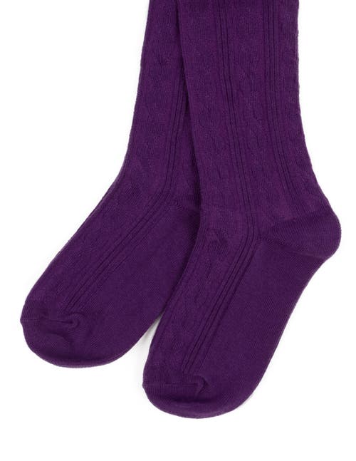 Leveret Girls Cable Knit Tights, Cotton Blend In Purple