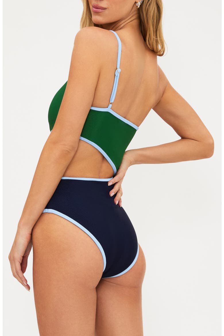 Liora Colorblock Rib One-Piece Swimsuit, Alternate, color, IVY COLORBLOCK