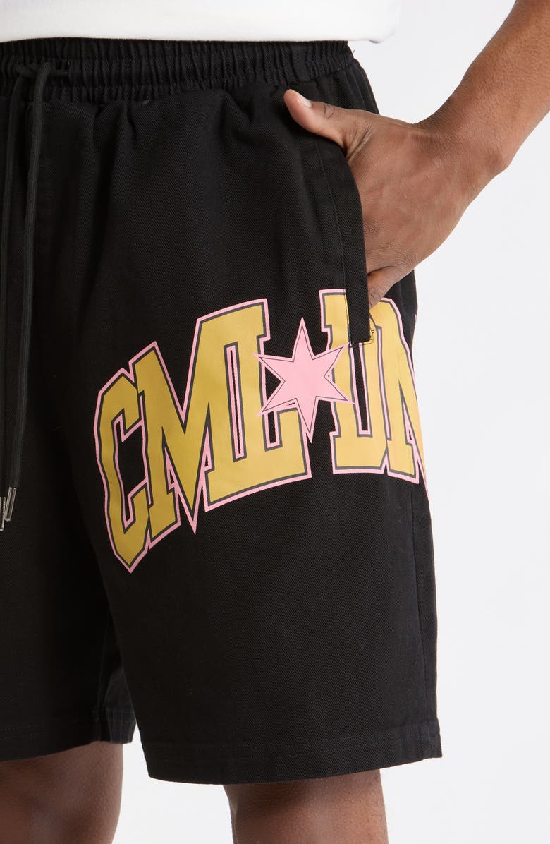 CRIMINAL DAMAGE Varsity Cotton Twill Shorts, Alternate, color, Black