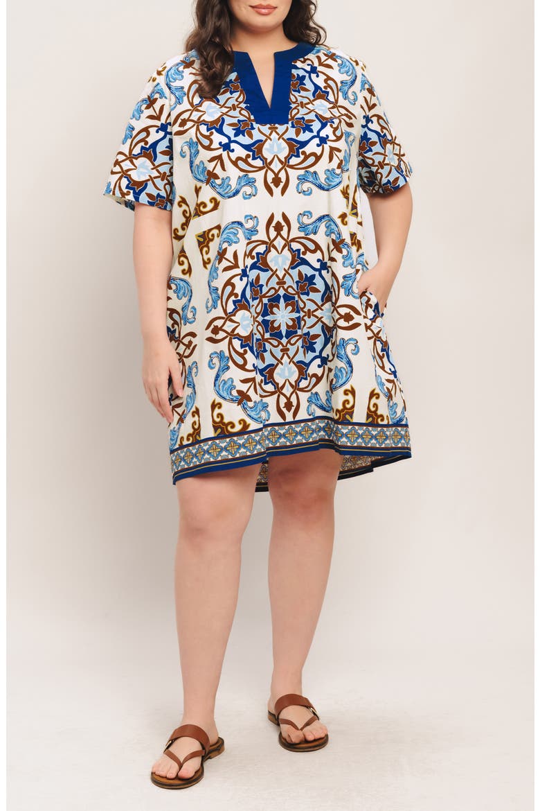 Printed High-Low Dress, Alternate, color, IVORY BLUE