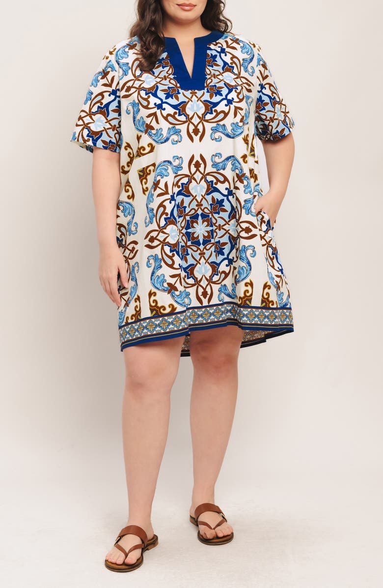 FLYING TOMATO Printed High-Low Dress, Alternate, color, Ivory Blue