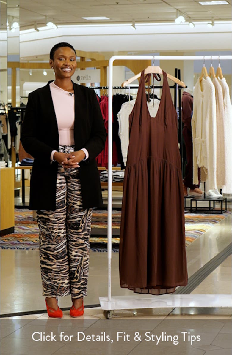 Chestnut Halter Neck Drop Waist Maxi Dress, sales video thumbnail