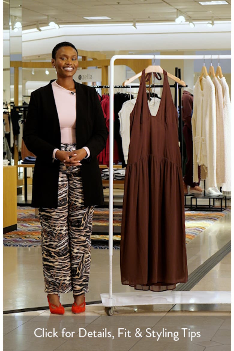 Chestnut Halter Neck Drop Waist Maxi Dress video