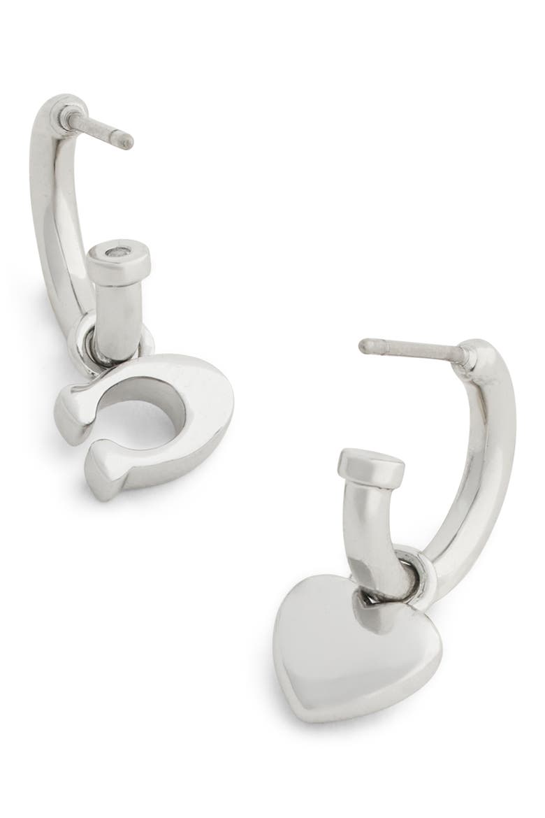 Signature C Mismatch Enamel Drop Huggie Hoop Earrings, Alternate, color, BLACK/ RHODIUM