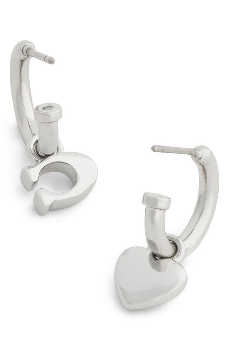 COACH Signature C Mismatch Enamel Drop Huggie Hoop Earrings, Alternate, color, Black/ Rhodium