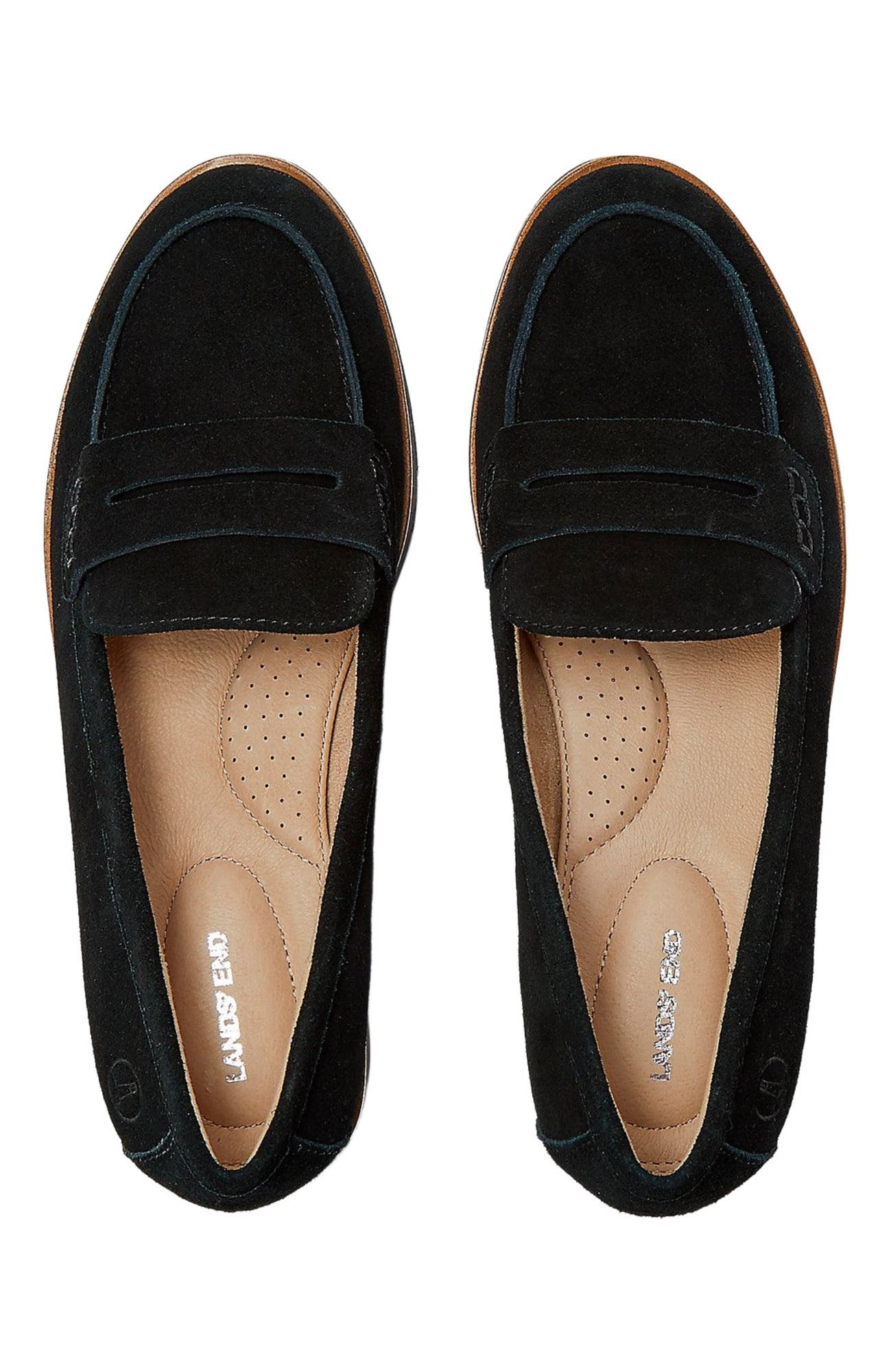 Lands' End Comfort Lug Sole Suede Loafers, Alternate, color, Black