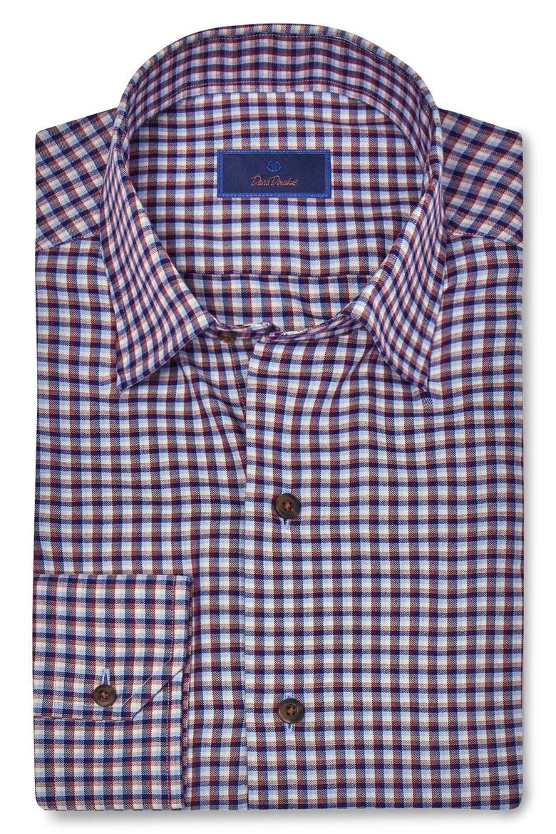 Plaid Twill Hidden Button-Down Shirt, Main, color, BLUE/ MERLOT