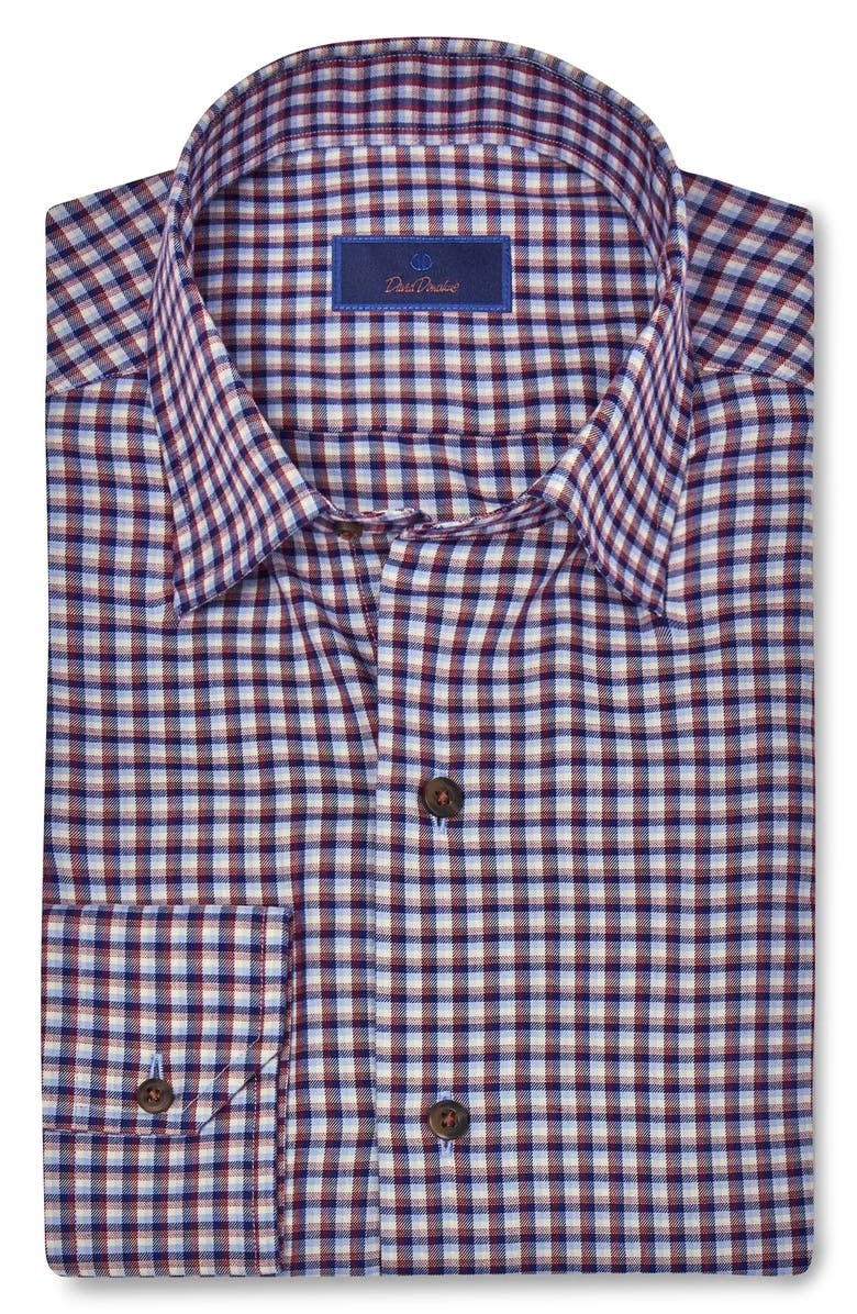 David Donahue Plaid Twill Hidden Button-Down Shirt, Main, color, Blue/ Merlot